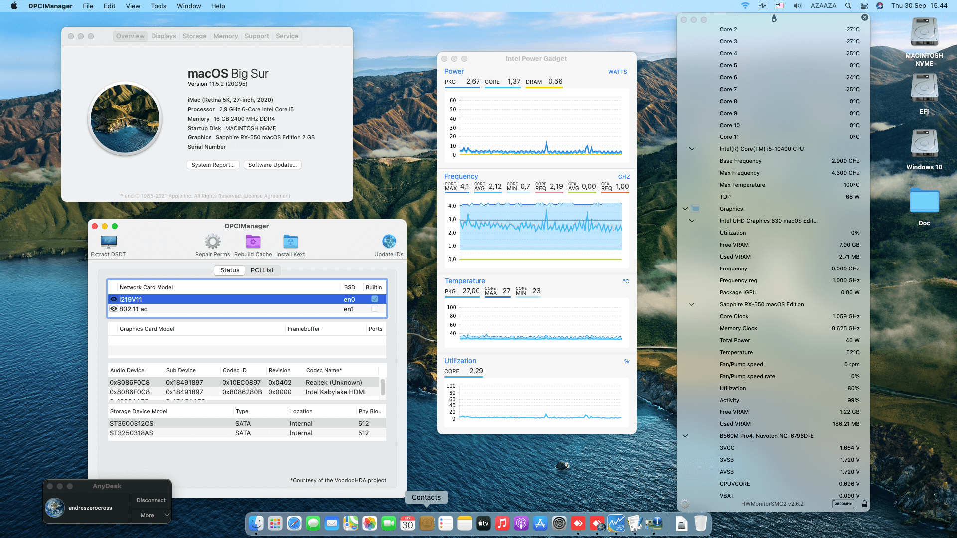 Success Hackintosh macOS Big Sur 11.5.2 Build 20G95 in Asrock B560M Pro 4 + Intel Core i5 10400 + Sapphire RX 550